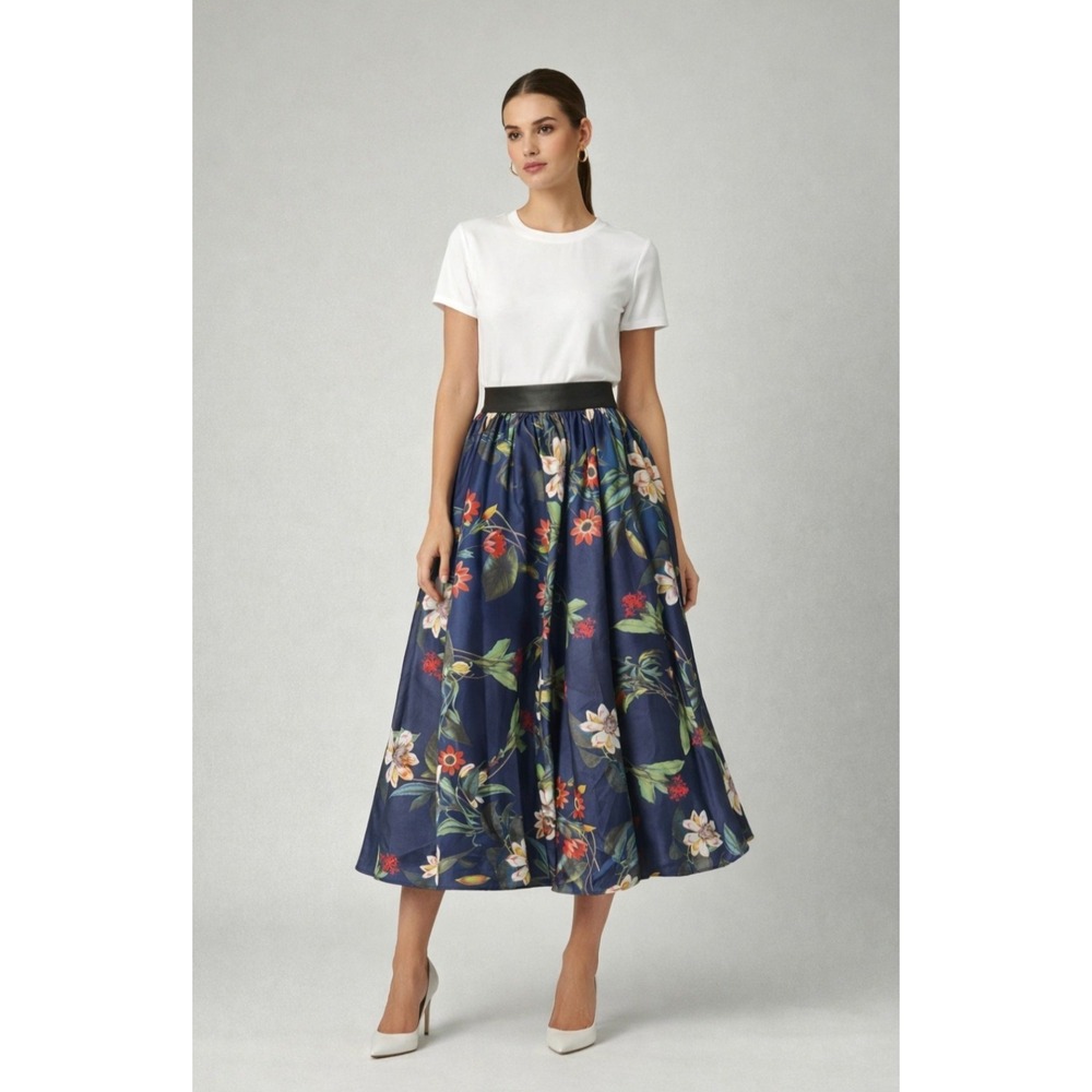 NWT GRACIA FLORAL MAXI FLARE SKIRT Womens Small Timeless Quiet Luxury